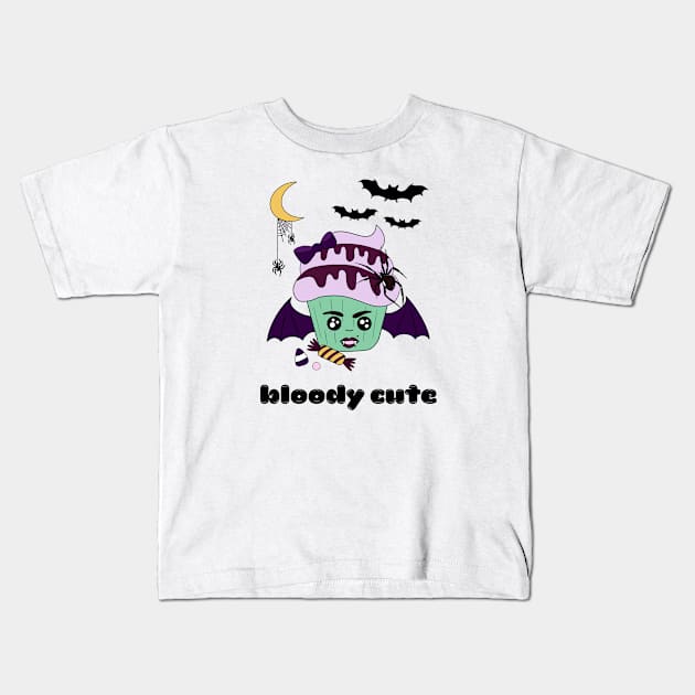 Cute and creepy Halloween bat cup cake - bloody cute Kids T-Shirt by Cute_but_crazy_designs